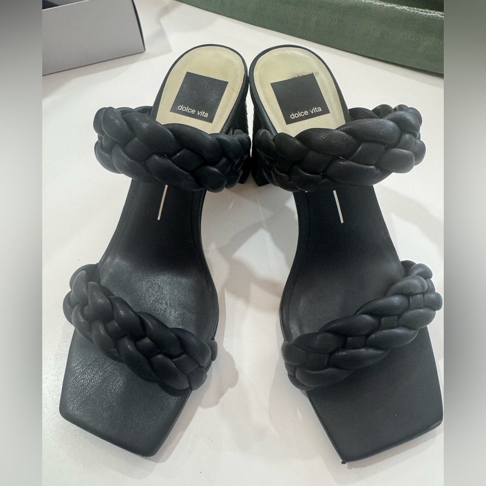 Dolce Vita Black Braided Double-Strap Slide Sandals
